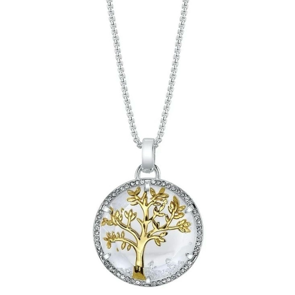 Gold Tree of Life Pendant Necklace with Silver Frame - Women Jewelry